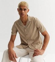 New Look Stone Check Textured Revere Collar Shirt